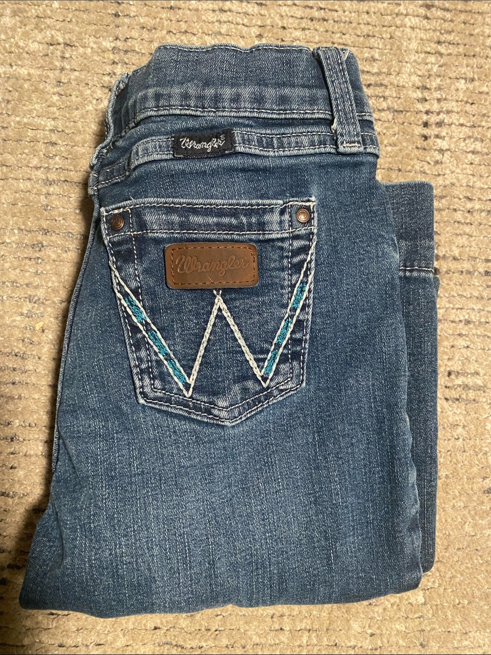 Wrangler girls Denim Boot Cut Jeans with Teal Embroidered Pocket
